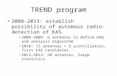 TREND program 2008-2013: establish possibility of automous radio-detection of EAS. 2008-2009: 6 antennas to define DAQ and analysis algorithm 2010: 15.