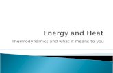 Thermodynamics and what it means to you.  Energy: Ability to do work or produce heat  First Law of Thermodynamics: Law of conservation of energy  Heat: