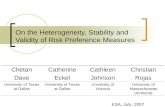On the Heterogeneity, Stability and Validity of Risk Preference Measures Chetan Dave Catherine Eckel Cathleen Johnson Christian Rojas University of Texas.