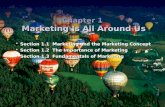 Chapter 1 Marketing Is All Around Us Section 1.1 Marketing and the Marketing Concept Section 1.2 The Importance of Marketing Section 1.3 Fundamentals of.