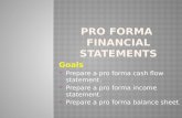 Goals  Prepare a pro forma cash flow statement.  Prepare a pro forma income statement.  Prepare a pro forma balance sheet