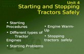 Starting and Stopping Tractors Safely Starting Procedures Different types of Tractor Engines Starting Problems Engine Warm-Up Stopping tractors safely.