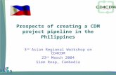 Prospects of creating a CDM project pipeline in the Philippines 3 rd Asian Regional Workshop on CD4CDM 23 rd March 2004 Siem Reap, Cambodia.