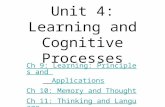 Unit 4: Learning and Cognitive Processes Ch 9: Learning: Principles and Ch 9: Learning: Principles and ApplicationsApplications Ch 10: Memory and Thought.