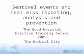 Sentinel events and near miss reporting, analysis and prevention The Good Hospital Practice Training Series 2009 The Medical City.