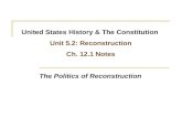 United States History & The Constitution Unit 5.2: Reconstruction Ch. 12.1 Notes The Politics of Reconstruction.