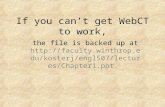 If you can’t get WebCT to work, the file is backed up at  ngl507/lectures/Chapter1.ppt. .