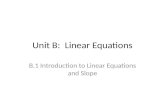 Unit B: Linear Equations B.1 Introduction to Linear Equations and Slope.