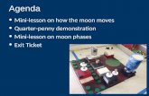 Agenda Mini-lesson on how the moon moves Quarter-penny demonstration Mini-lesson on moon phases Exit Ticket.