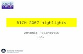 RICH 2007 highlights Antonis Papanestis RAL. Study of a Silica Aerogel for a Cherenkov Radiator Ichiro Adachi KEK representing for the Belle Aerogel RICH.