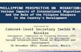 PHILLIPPINE PERSPECTIVE ON MIGRATION: Various Impacts of International Migration And the Role of the Filipino Diaspora In the Country’s Development PHILLIPPINE.