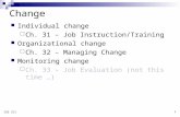 1 ISE 311 Change Individual change  Ch. 31 – Job Instruction/Training Organizational change  Ch. 32 – Managing Change Monitoring change  Ch. 33 – Job.