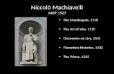 Niccolò Machiavelli 1469-1527 The Mandragola, 1518 The Art of War, 1520 Discourses on Livy, 1531 Florentine Histories, 1532 The Prince, 1532.