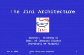 Nov 6, 2000CS851 Ubiquitous Computing1 The Jini Architecture Speaker: Weisheng Si Dept. of Computer Science University of Virginia.