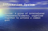 Information Information System System: A group of interrelated components/Elements, organized together to achieve a common goal System: A group of interrelated.