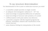 X-ray structure determination For determination of the crystal or molecular structure you need: a crystalline sample (powder or single crystal) an adequate.