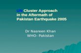 UN Cluster Approach in the Aftermath of Pakistan Earthquake 2005 Dr Nasreen Khan WHO- Pakistan.