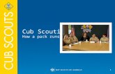 1 Cub Scouting How a pack runs!. 2 Pack Organization Chartered Organization Representative Pack Committee Cubmaster Cub Scout Den Leaders Assistant Cub.