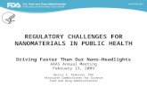 REGULATORY CHALLENGES FOR NANOMATERIALS IN PUBLIC HEALTH Driving Faster Than Our Nano-Headlights AAAS Annual Meeting February 13, 2009 Norris E. Alderson,