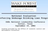 National Evaluation Enforcing Underage Drinking Laws Program EUDL National Leadership Conference Dallas, Texas September 19, 2002 Funding provided by the.