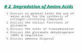 # 2 Degradation of Amino Acids 1.Discuss in general terms the use of amino acids for the synthesis of nitrogen-containing compounds 2.Discuss the various.