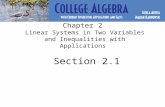 Chapter 2 Linear Systems in Two Variables and Inequalities with Applications Section 2.1.