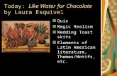 Today: Like Water for Chocolate by Laura Esquivel Quiz Magic Realism Wedding Toast skits Elements of Latin American literature, Themes/Motifs, etc.