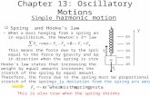 Chapter 13: Oscillatory Motions Simple harmonic motion  Spring and Hooke’s law When a mass hanging from a spring and in equilibrium, the Newton’s 2 nd.