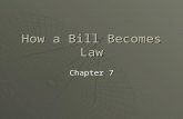 How a Bill Becomes Law Chapter 7.  A.Types of Bills and Resolutions 1. Bills — these are proposed laws presented to Congress. Public bills apply to the.