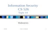 CS5261 Information Security CS 526 Topic 14 Malwares Topic 14: Malware.