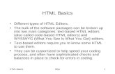 HTML BasicstMyn1 HTML Basics Different types of HTML Editors. The bulk of the software packages can be broken up into two main categories: text-based HTML.