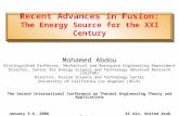 Recent Advances in Fusion: The Energy Source for the XXI Century Mohamed Abdou Distinguished Professor, Mechanical and Aerospace Engineering Department.