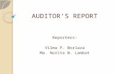 AUDITOR’S REPORT Reporters: Vilma P. Borlaza Ma. Norita N. Lambot.