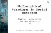 Philosophical Paradigms in Social Research Martyn Hammersley The Open University UK University of Ghent, October 2013.