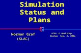 ALCPG Simulation Status and Plans ECFA LC Workshop, Durham Sep. 2, 2004 Norman Graf (SLAC)
