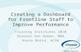 Creating a Dashboard for Frontline Staff to Improve Performance Training Institutes 2010 Shannon Van Deman, MBA Knute Rotto, ACSW.