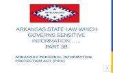 ARKANSAS STATE LAW WHICH GOVERNS SENSITIVE INFORMATION…… PART 3B ARKANSAS PERSONAL INFORMATION PROTECTION ACT (PIPA)