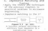 1 5. Impedance Matching and Tuning Apply the theory and techniques of the previous chapters to practical problems in microwave engineering. Impedance matching.