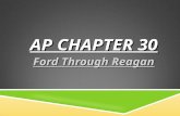 AP CHAPTER 30 Ford Through Reagan. NEW PRESIDENT Gerald Ford became VP after Agnew resigned and President after Nixon quit Ford selected Nelson Rockefeller.