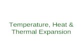 Temperature, Heat & Thermal Expansion. Temperature Temperature of an object indicates average internal energy (due to molecular motion) of the object.