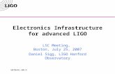 G070491-00-D Electronics Infrastructure for advanced LIGO LSC Meeting, Boston, July 25, 2007 Daniel Sigg, LIGO Hanford Observatory.