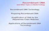 1 Recombinant DNA and Other Topics in Biotechnology Recombinant DNA Technology Preparing Recombinant DNA Amplification of DNA by the Polymerase Chain Reaction.