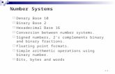 1-1 Number Systems  Denary Base 10  Binary Base 2  Hexadecimal Base 16  Conversion between number systems.  Signed numbers, 2’s complements binary.
