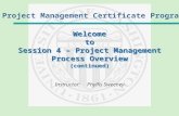 Welcome to Session 4 – Project Management Process Overview (continued) Instructor:Phyllis Sweeney Instructor: Phyllis Sweeney Project Management Certificate.