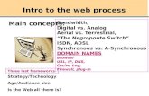 Intro to the web process Main concepts: Bandwidth, Digital vs. Analog Aerial vs. Terrestrial, “The Negroponte Switch” ISDN, ADSL Synchronous vs. A-Synchronous.
