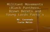 Militant Movements (Black Panthers, Brown Berets and Young Lords Party’s Mr. Coronado Curie Metro.