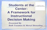 Students at the Center: A Framework for Instructional Decision Making Presented By Beth Tsoumas & Merryl Brownlow.