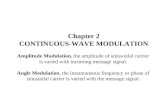 Chapter 2 CONTINUOUS-WAVE MODULATION Amplitude Modulation, the amplitude of sinusoidal carrier is varied with incoming message signal. Angle Modulation,