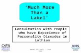 Naomi Salisbury – June 2009 ‘Much More Than a Label’ Consultation with People who have Experience of Personality Disorder in Lothian.