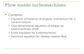Flow inside turbomachines Contents:  Equation of balance of angular momentum for a control volume  One-dimensional equation of torque on turbomachines.